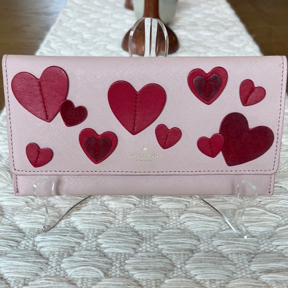 Kate Spade Pink Wallet with Red Heart Accents